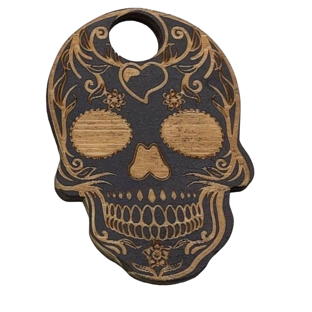 Blackened Wood Carved Sphere holder/stand - Skull